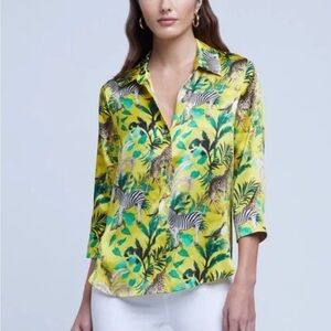 L’AGENCE Dani Blouse Silk Jungle Yellow Size Medium